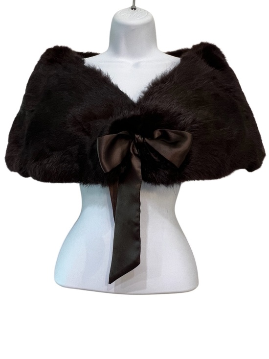 Grace Accessories - Grace Genuine Rabbit Fur Stole Brown Satin Tie Wrap OS
